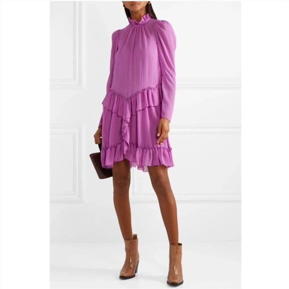 EUC $495 SEE BY CHLOÉ Purple Georgette Ruffle Dress - Picture 1 of 8